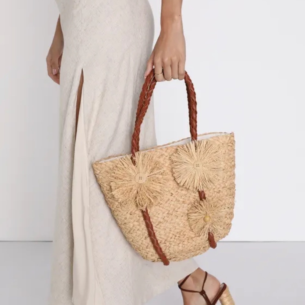 NWT Sunny Dreamer Natural Woven Raffia Mini Tote Bag